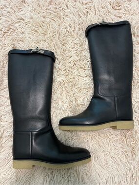 Hermès Jumping Boots Black Leather Palladium Hardware Riding Boots IT 38